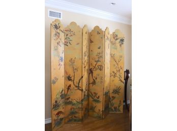 Large Asian Style Antiqued Crackle Finish 6 Panel Decorative Wall Screen