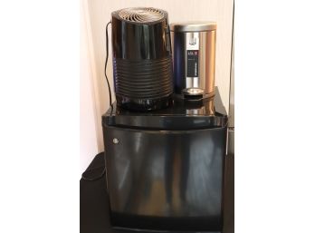 College Dorm Essentials  GE Mini Refrigerator, Vornado Humidifier & Fan And Simple Human 4.5L Trash Can