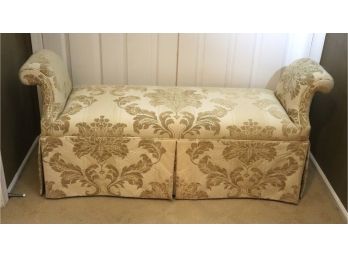 Vintage Custom Damask Upholstered French Style Bench With Pleated Skirt