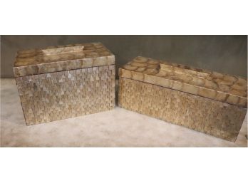 Pair Of Vintage Decorative Opalescent Shell Style Storage Boxes