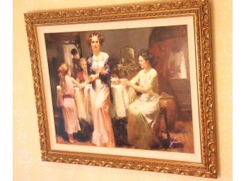 Vintage Giclee Numbered Print On Canvas In Ornate Gilded Frame With Linen Matte