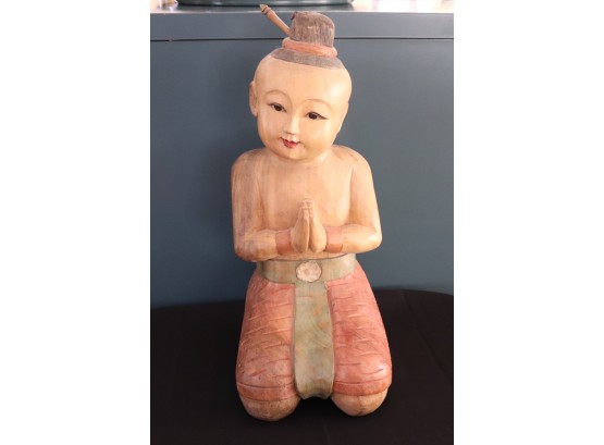 Vintage Balinese Hand Carved & Hand Painted Child In Prayer  21.5 Inches Tall