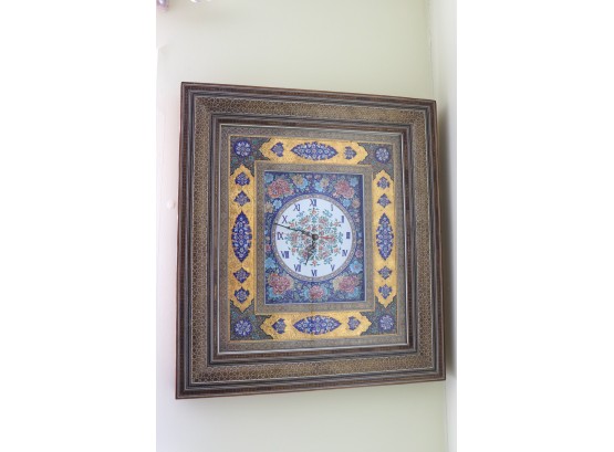Large Vintage HandMade Isfahan Wall Clock, Miniature Work And Highly Detailed Enamel & Inlay Wood