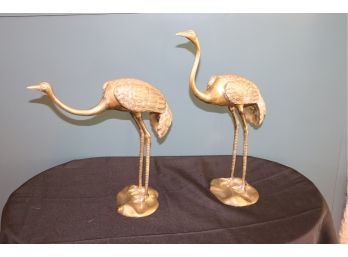Pair Of Vintage Highly Detailed Brass Storks  13.5 Inches Wide X 18 Inches High