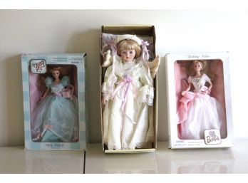 2 Vintage Barbie Birthday Wishes Dolls & Seymour Connoisseur Collection Porcelain Doll By Seymour Mann