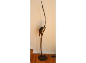 Vintage Lifesize Brass Crane On Stand  13 Inch Diameter X 73 Inches High