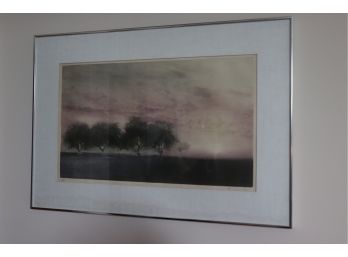 Vintage Japanese Artist Proof Lithograph In Metal Frame  Purchased At Bloomingdales Furniture Gallery