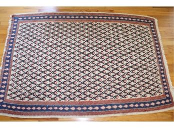 Vintage Kilim Folk Art Style Area Rug With 3 Layer Border & Overall Pattern
