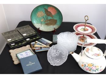 Lot Of Assorted Kitchen & Hosting Pieces  Villeroy & Boch Coasters In Box, 2 Tiered Server & More!!