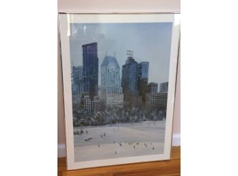 Vintage Quintessential NYC Scene Of Central Park In The Winter Poster Print In Chromed Metal Frame