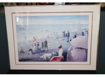 Vintage Signed Lithograph 506/950 Of Vintage Beach Scene In Renoir Style In Metal Frame