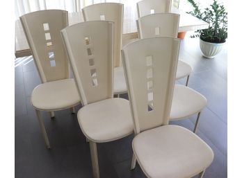 6 Vintage Italian Modern Leather High Back Chairs By Arper With 5 Unique Pierced Panel Back Design