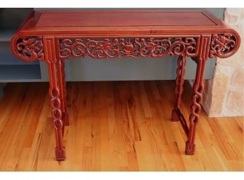Vintage Exotic Wood Asian Altar Table With Unique Carved Details