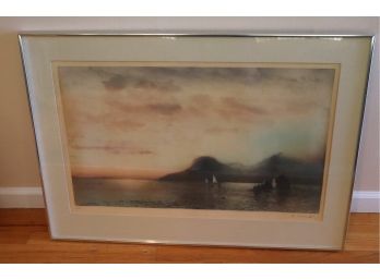 Vintage Signed Lithograph 11/160 'Sun Charmed Cloud Scene' In Substantial Metal Frame