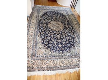 Vintage Large Persian Nain Style Silk & Wool Area Rug, Finely Hand Woven With Center Medallion