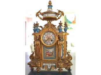 Antique French Clock With Seal & Antique Hand Painted Sevres Plaques