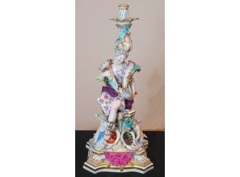 Antique 19th Century Meissen German Quality Porcelain Trumpet Flower Goddess Figural Candlestick