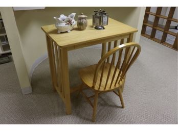 Solid Wood Counter Height Island Table With Farmhouse Wood Chair & Decorative Accessories