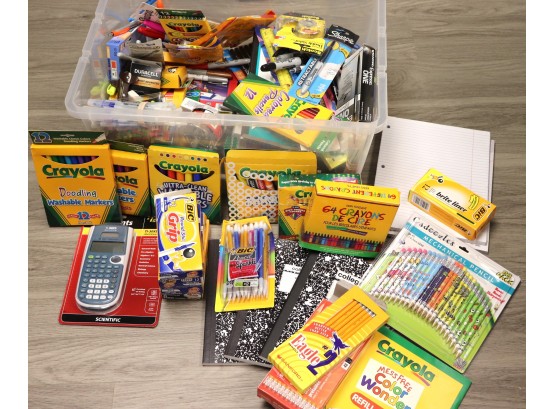 Calling All Teachers!!! Assorted Lot Of School Supplies Includes Plastic Bin