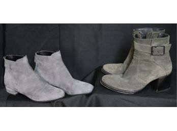 Women's Prada Flat Booties In Gray Suede & Helmut Lang High Heel Booties In Sizes 37 & 37.5