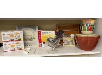 Assorted Sized Ceramic Mixing Bowl Set, Bamboo Expandable Drawer Organizer & Much More!