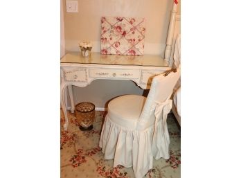 French Style- Shabby Chic, Lightly Distressed Vanity Desk And Various Style Accessories