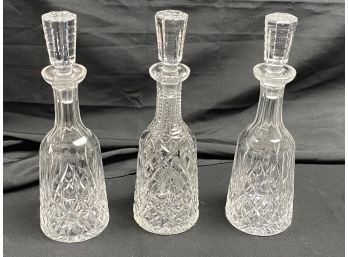 3 Waterford Crystal Decanters With Stoppers