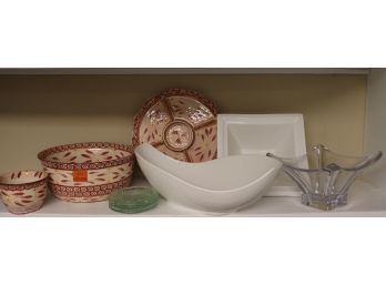 Lot Of Presentable Ovenware Serving Pieces, Cofrac Crystal Bowl & Assorted Ceramic Serving Pieces