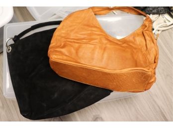 Womens Theory Black Suede Shoulder Handbag & Caramel Leather Shoulder Handbag