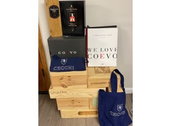 7 Assorted Wine Wood Crates From Guado Al Tasso, Opus One, Insignia, Caymus Vineyards & More