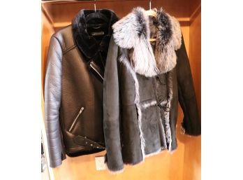 100 Shearling & Fur Jacket With Tie Knot Front Closure And Faux Leather Moto Style Jacket
