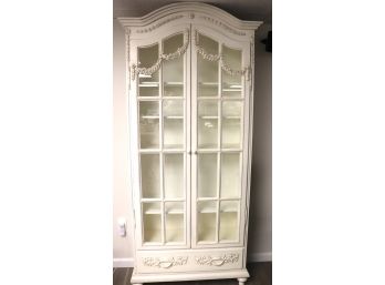 French Style Shabby Chic Glass Front Door Display Cabinet With 5 Shelves & 1 Drawer