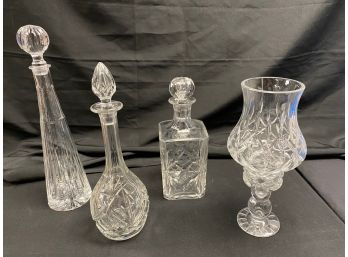 Lot Of Cut Crystal Decanters & Hurricane By Block Crystal & St. Louis Crystal France