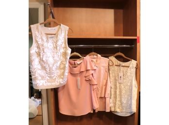 Lot Of 4 Womens Size Medium Dressy Sleeveless Tops In Cream & Light Pink Unused With Tags