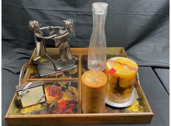 Eclectic Lot Of Decorative Accessories, Dancing Couple Metal Sculpture, Decorative Tray & More!