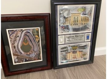 Pair Of Framed New York Yankee Stadium Sports Memorabilia