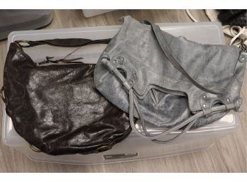 Pair Of Distressed Womens Leather Shoulder Handbags By Kooba & Balenciaga Style