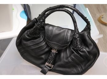 Vintage Fendi Saddle Style Black Leather Handbag