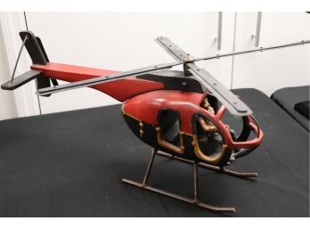 Vintage Looking Painted Wood & Metal Decorative Helicopter