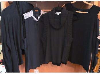 4 Womens Black Edgy Tops In Sizes Medium To Large, Some Unused With Tags