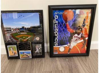 New York Yankees & New York Knicks Framed Sports Memorabilia