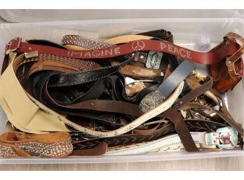 Surprize Lot Of Assorted Womens Belts In Plastic Bin  Some Unused With Tags