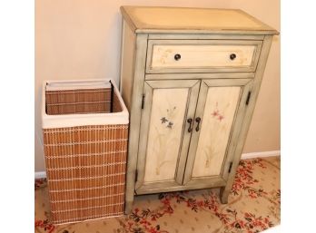 Peter Andrew Style Whimsical Small Cabinet With 1 Drawer And Bamboo Style Hamper