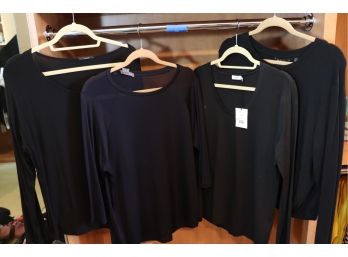 Lot Of 4 Womens Size Medium/Large Dark Long Sleeve Tee Shirts By Vince, Tahari & More