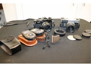 Lot Of Vintage Film Cameras And Accessories From Canon And More For Restoration Or Perfect Display Kit