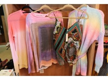 Womens Rainbow Tie Dye Sweaters & Printed Scarf Tank Top  4 Pieces, Most Unused With Tags