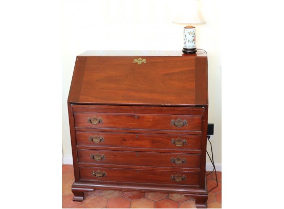 Classic Solid Mahogany Traditional Secretary Desk With Small Porcelain Lamp