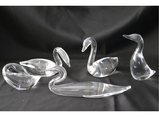 5 Vintage Steuben Crystal Clear Glass Swans