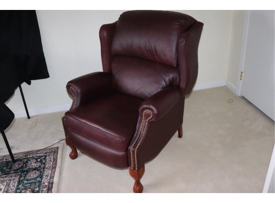 Deep Burgundy Leather Winged-Back Club Chair By La-Z-Boy