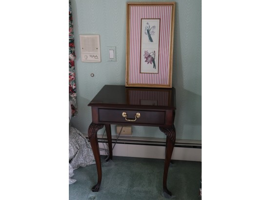 Vintage Councill Craftsman Nightstand With Art Print In Gilded Frame